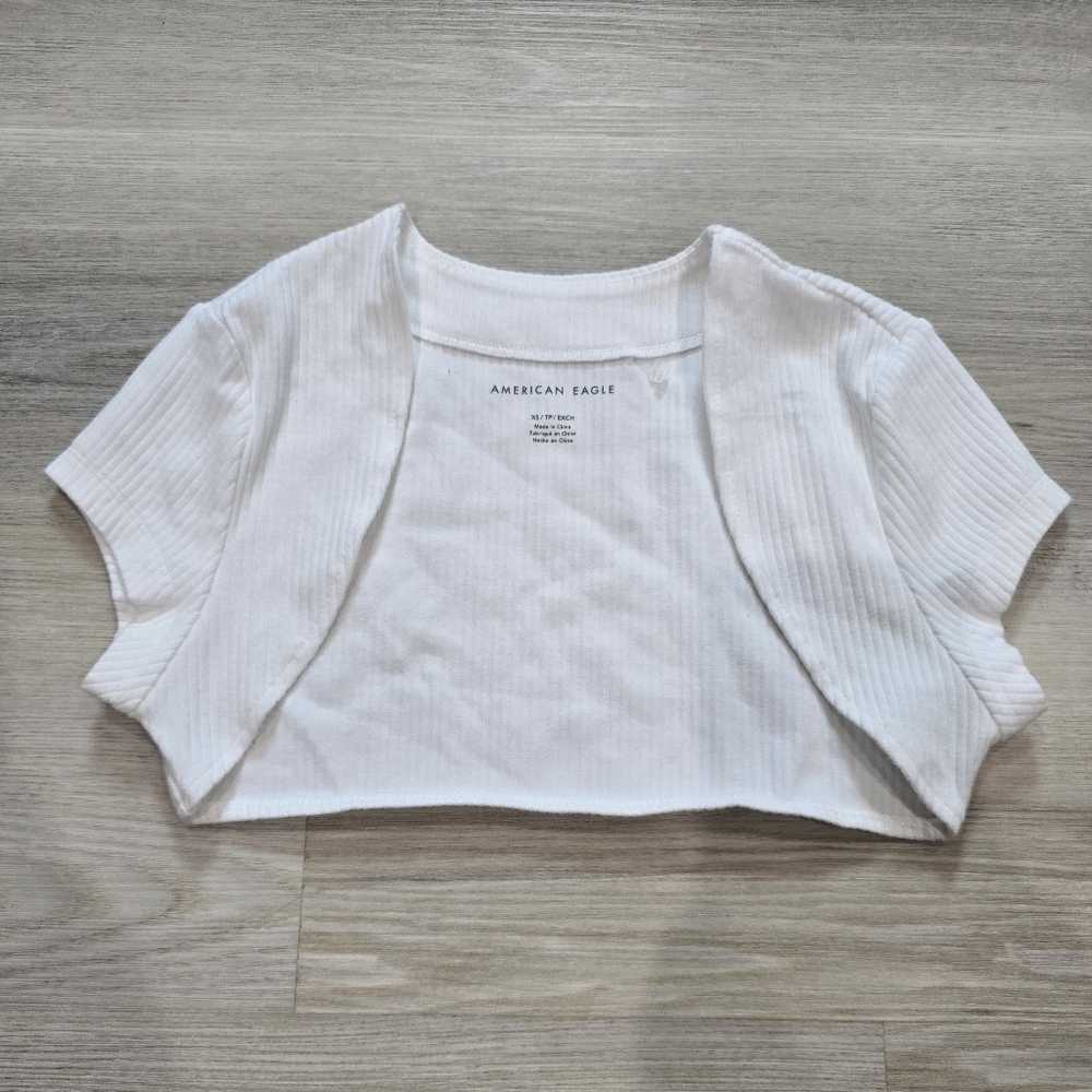 American Eagle White Ribbed Short Sleeve Shrug Size XS NWOT